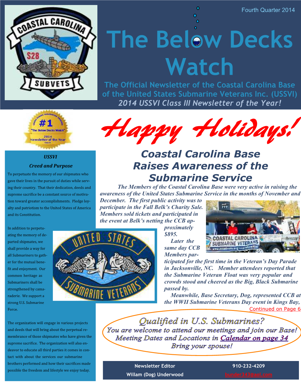 Coastal Carolina Base Newsletter Q4 2014 Dec 2014