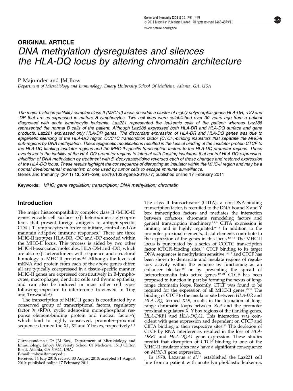 DNA Methylation Dysregulates and Silences the HLA-DQ Locus by Altering Chromatin Architecture