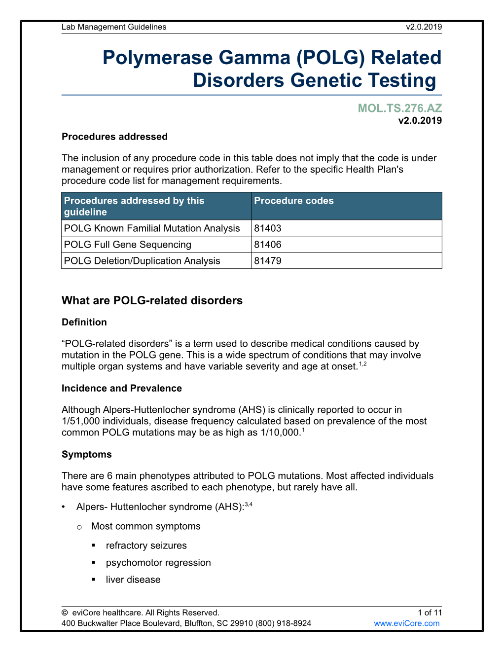 Polymerase Gamma (POLG) Related Disorders Genetic Testing