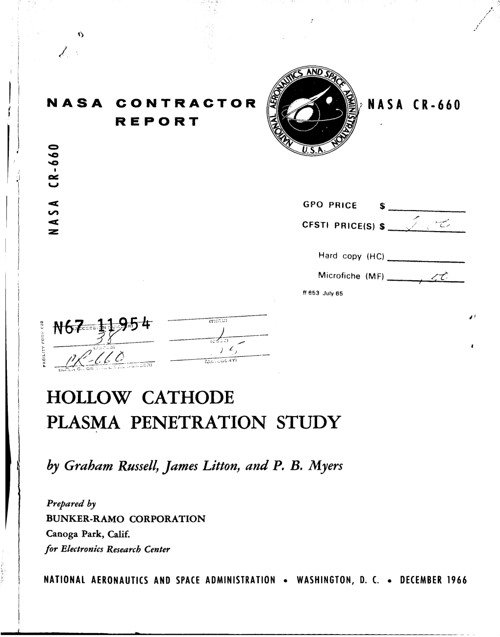 Hollow Cathode Plasma Penetration Study