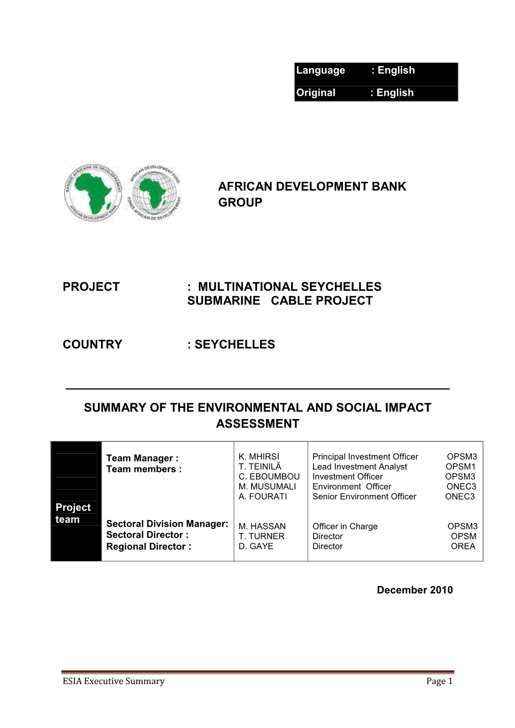 Seychelles Submarine Cable Project