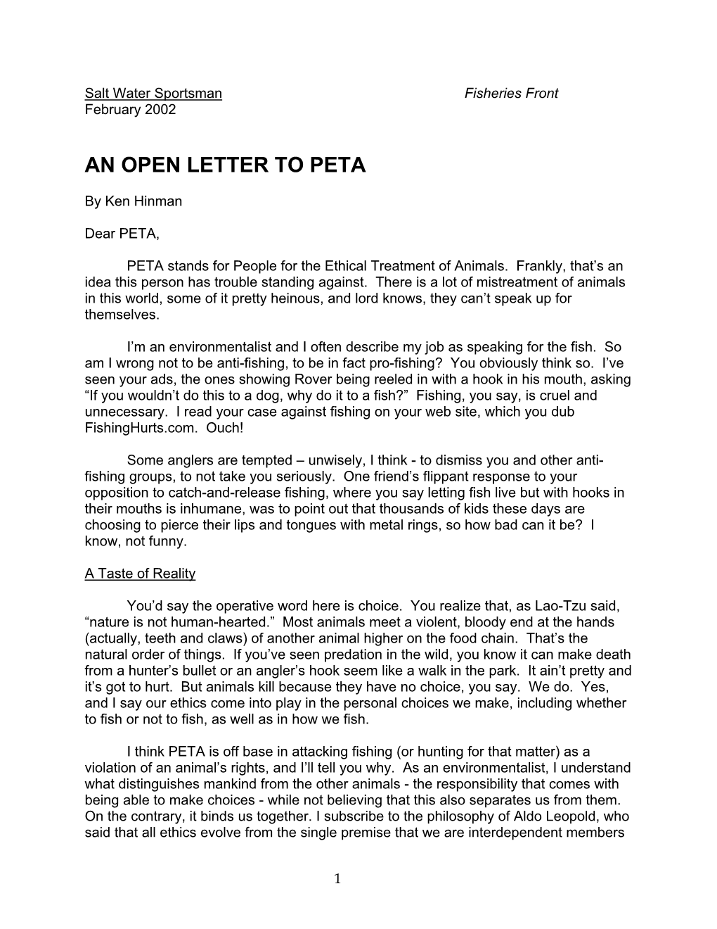 An Open Letter to Peta