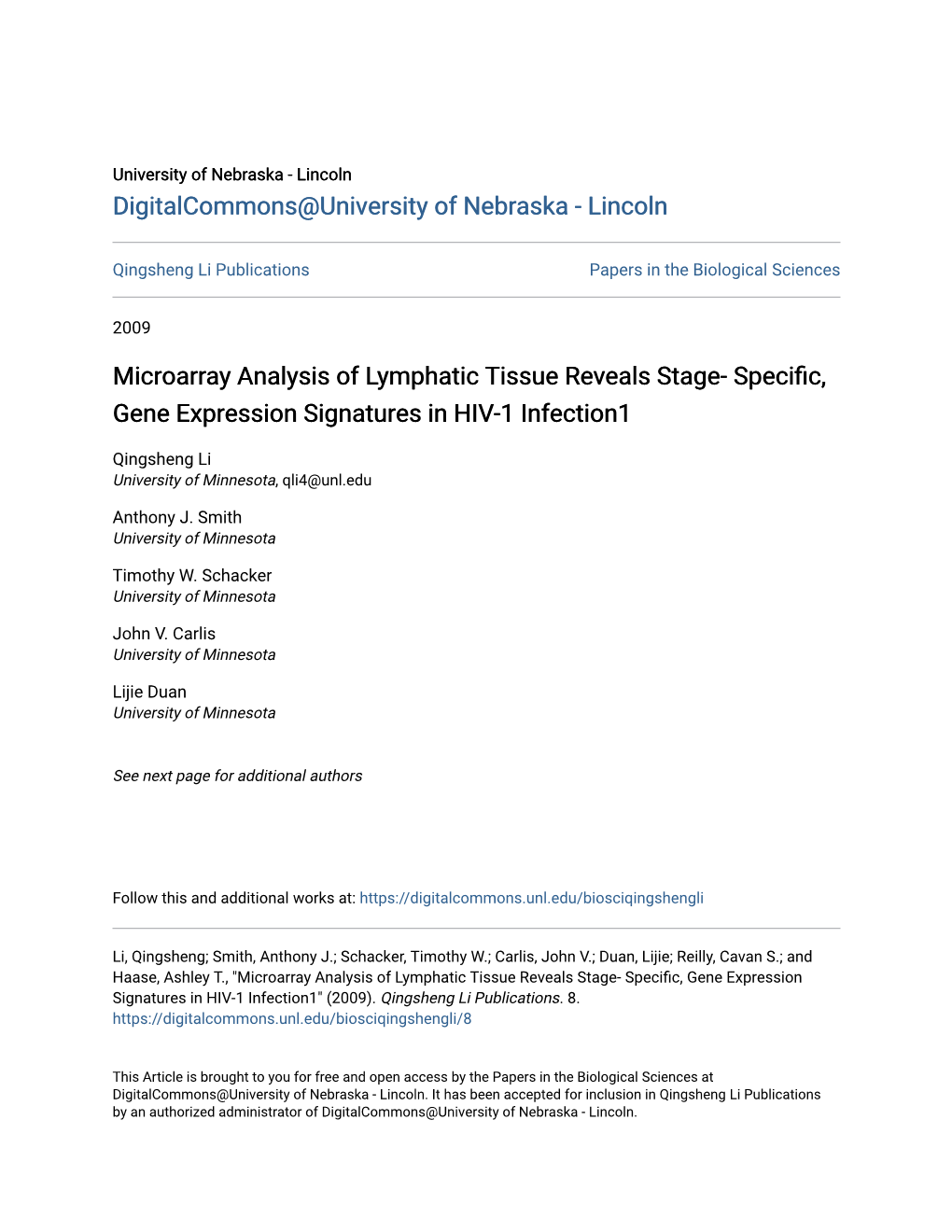 Specific, Gene Expression Signatures in HIV-1 Infection1