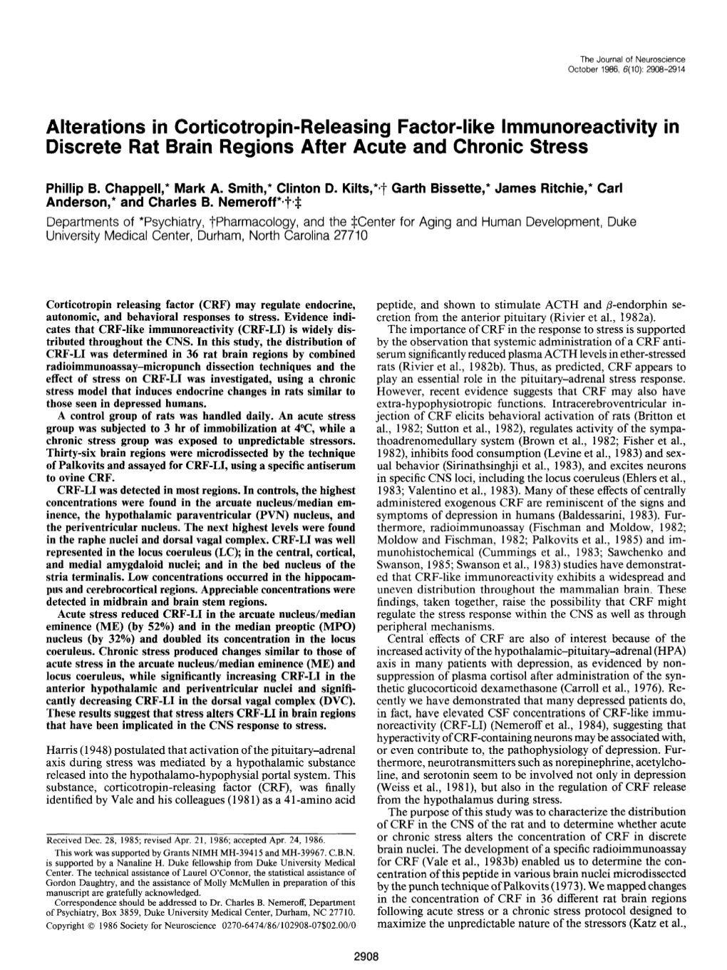 Alterations in Corticotropin-Releasing Factor-Like Lmmunoreactivity in Discrete Rat Brain Regions After Acute and Chronic Stress