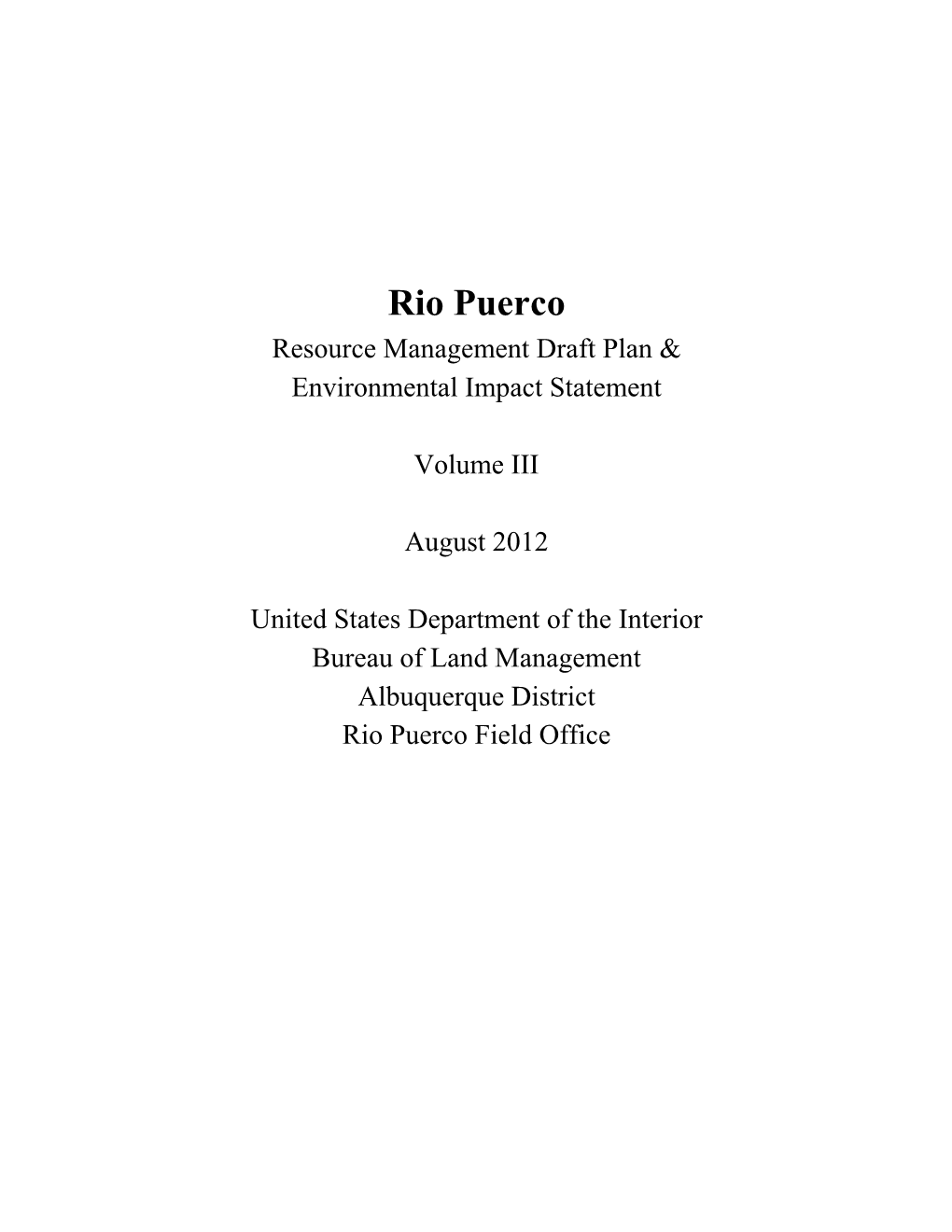 Rio Puerco Resource Management Draft Plan & Environmental Impact Statement