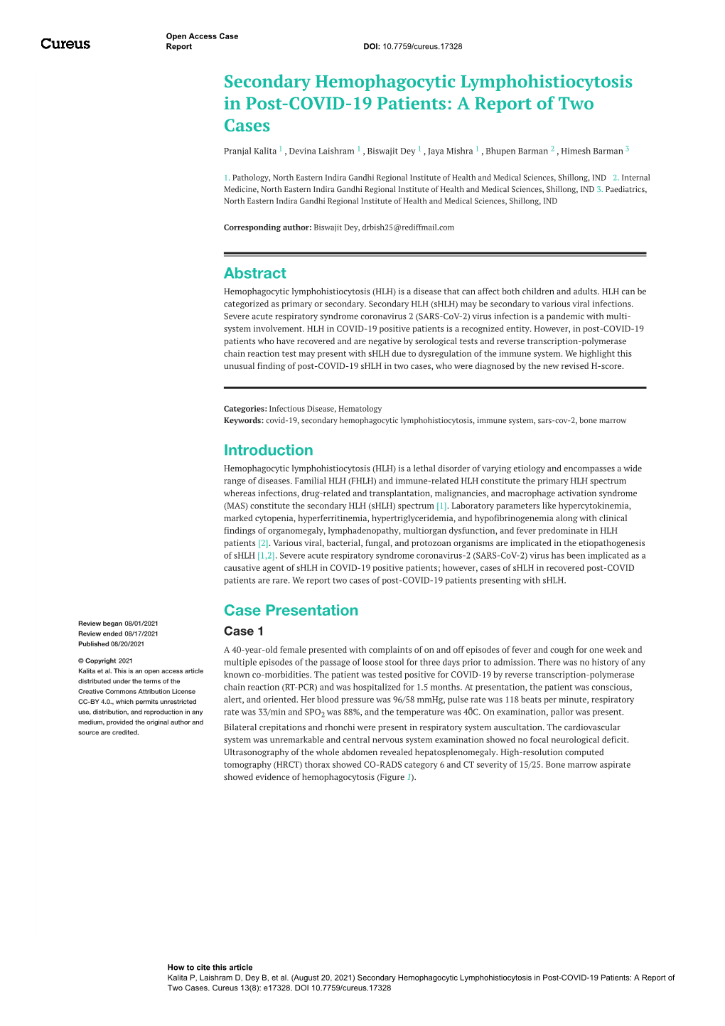 Secondary Hemophagocytic Lymphohistiocytosis in Post-COVID-19 Patients: a Report of Two Cases