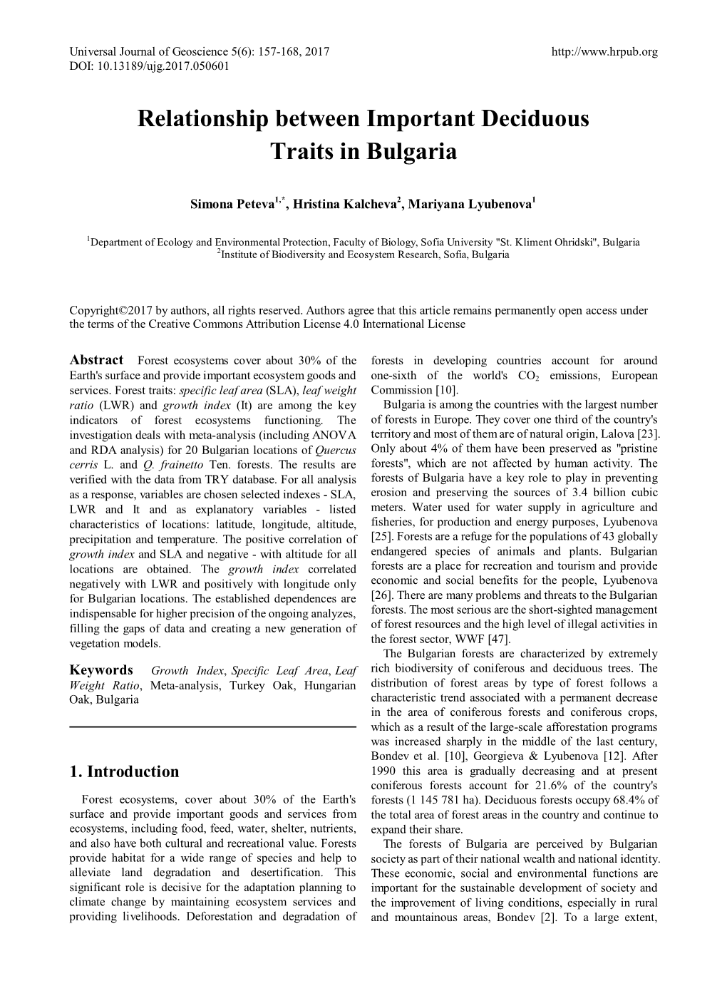 Relationship Between Important Deciduous Traits in Bulgaria