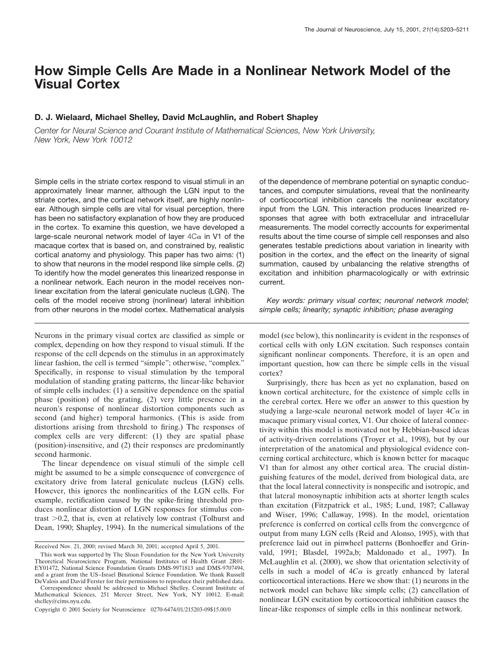 How Simple Cells Are Made in a Nonlinear Network Model of the Visual Cortex