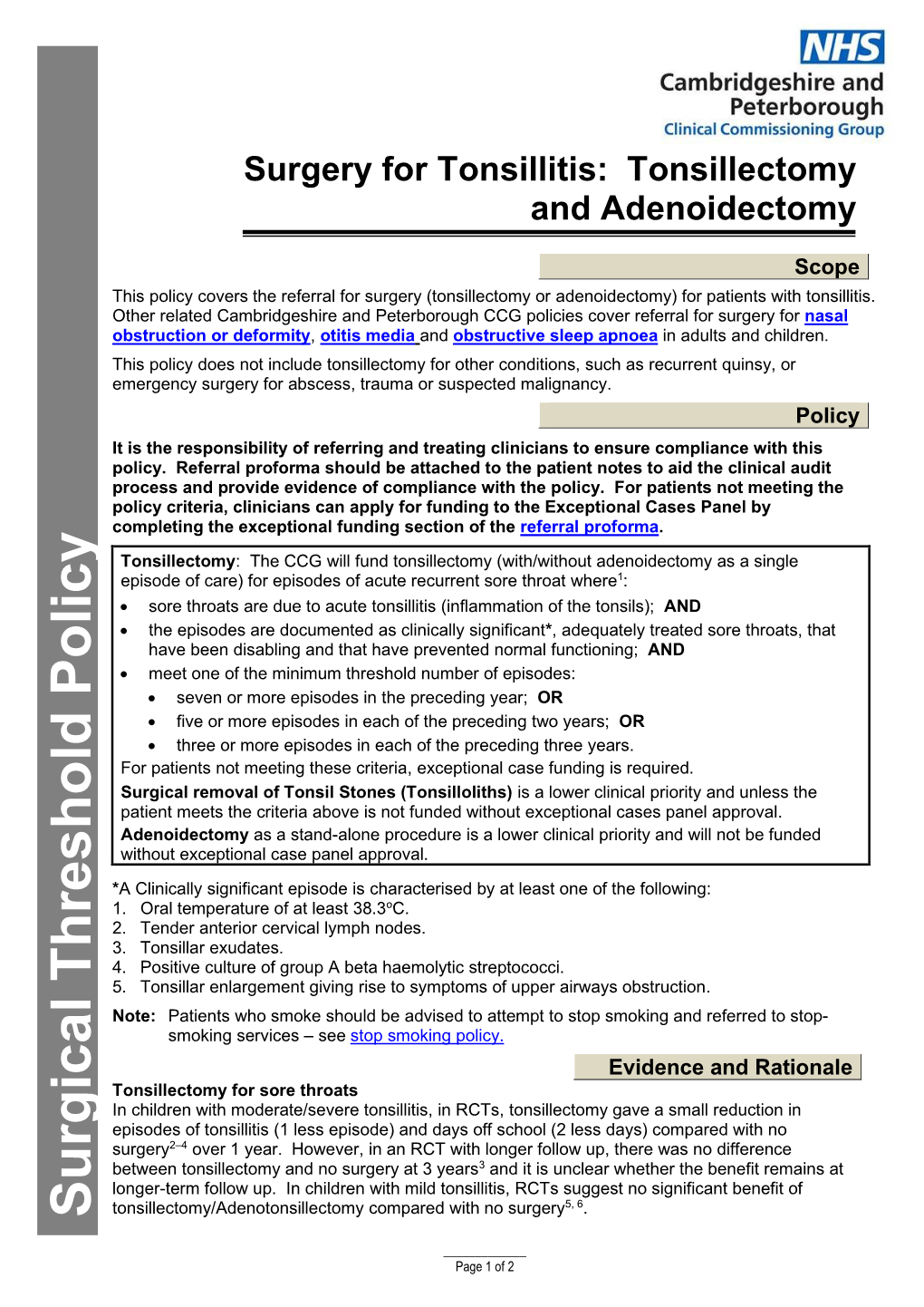 Tonsillectomy and Adenoidectomy