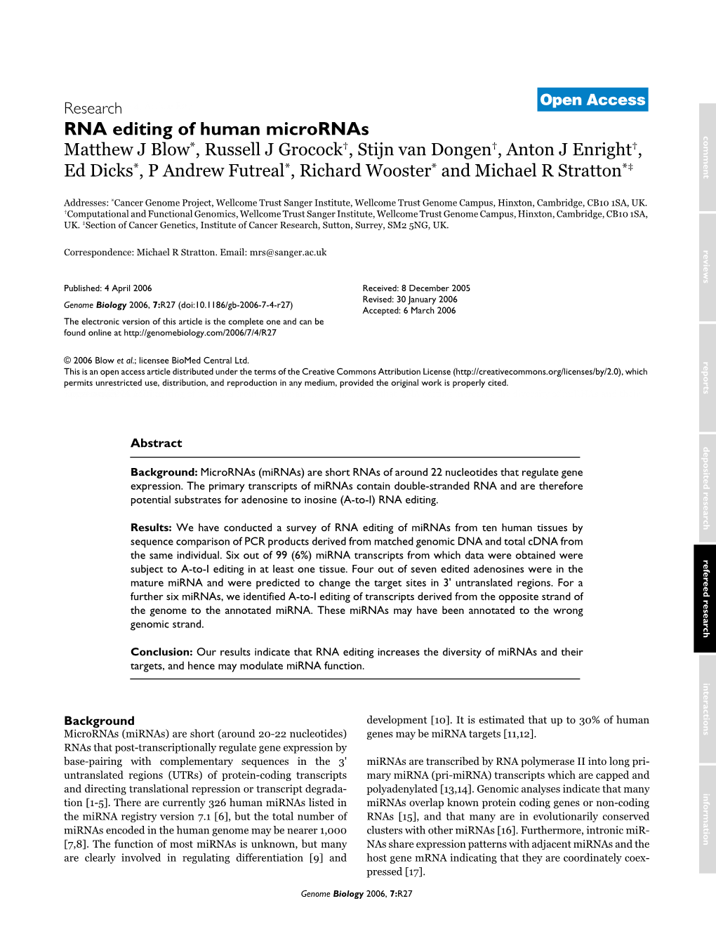 RNA Editing of Human Micrornas