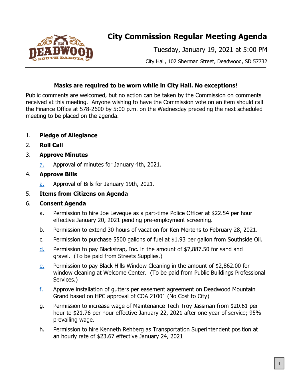 City Commission Regular Meeting Agenda