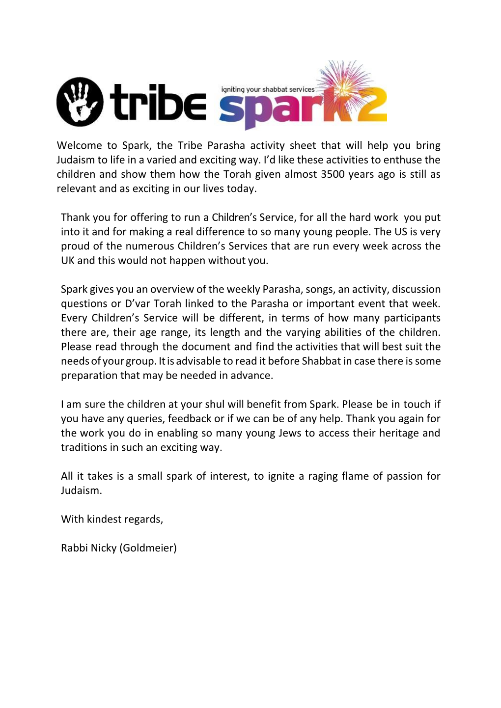 Spark, the Tribe Parasha Activity Sheet That Will Help You Bring Judaism to Life in a Varied and Exciting Way