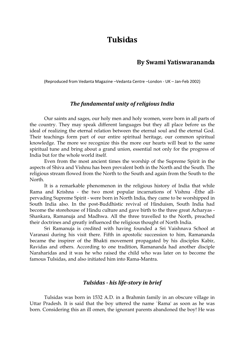 Tulsidas-By-Swami-Yatiswarananda