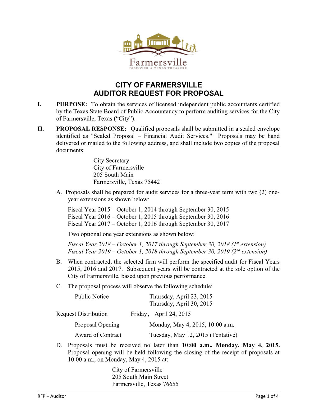 Auditor Request for Proposal