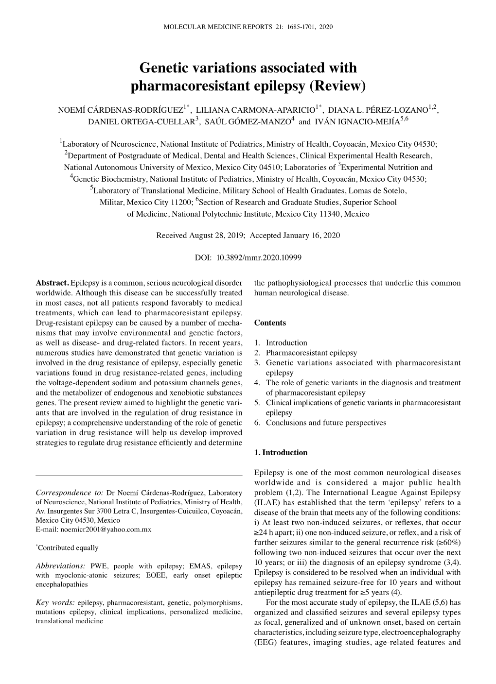 Genetic Variations Associated with Pharmacoresistant Epilepsy (Review)