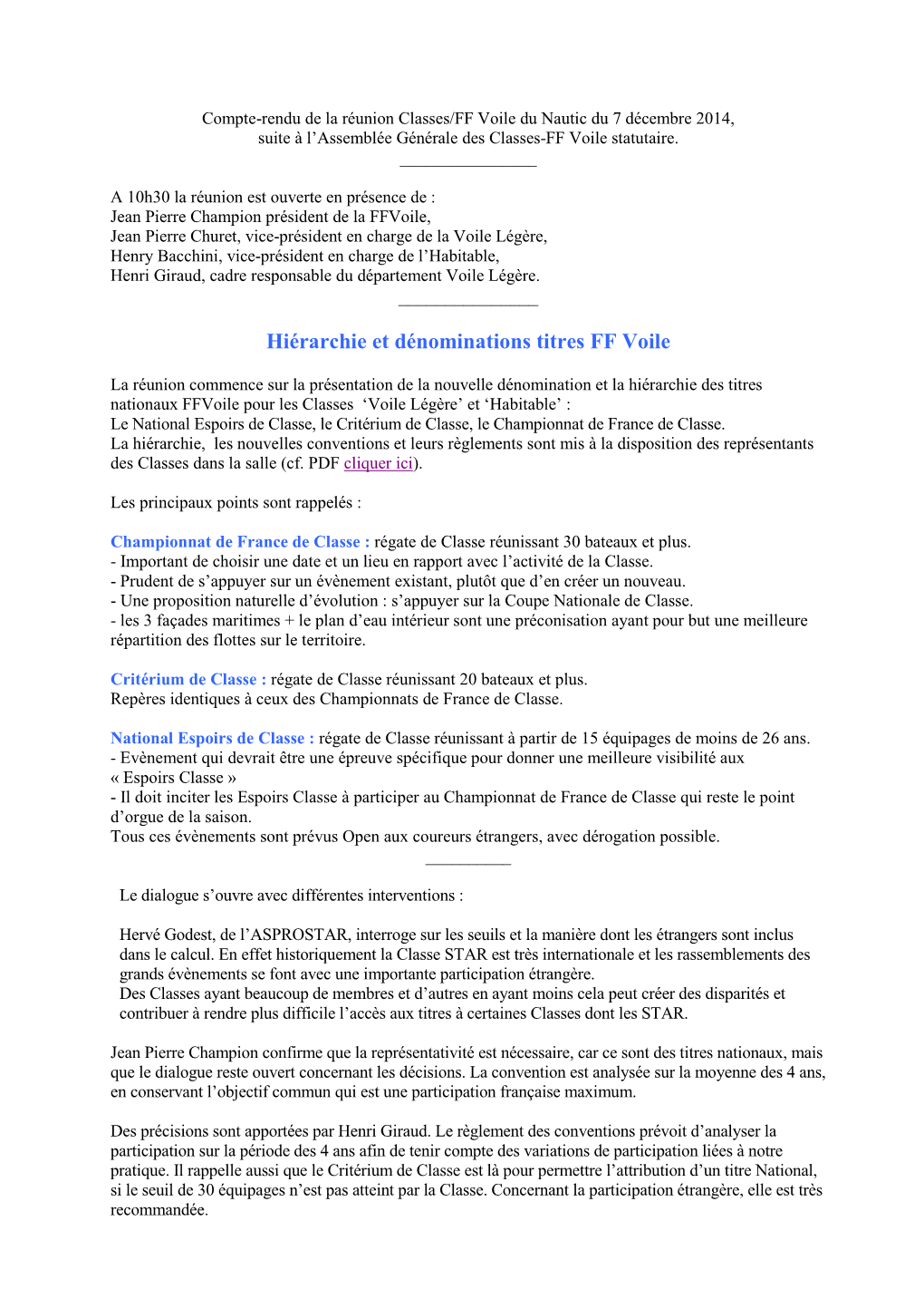 Hiérarchie Et Dénominations Titres FF Voile