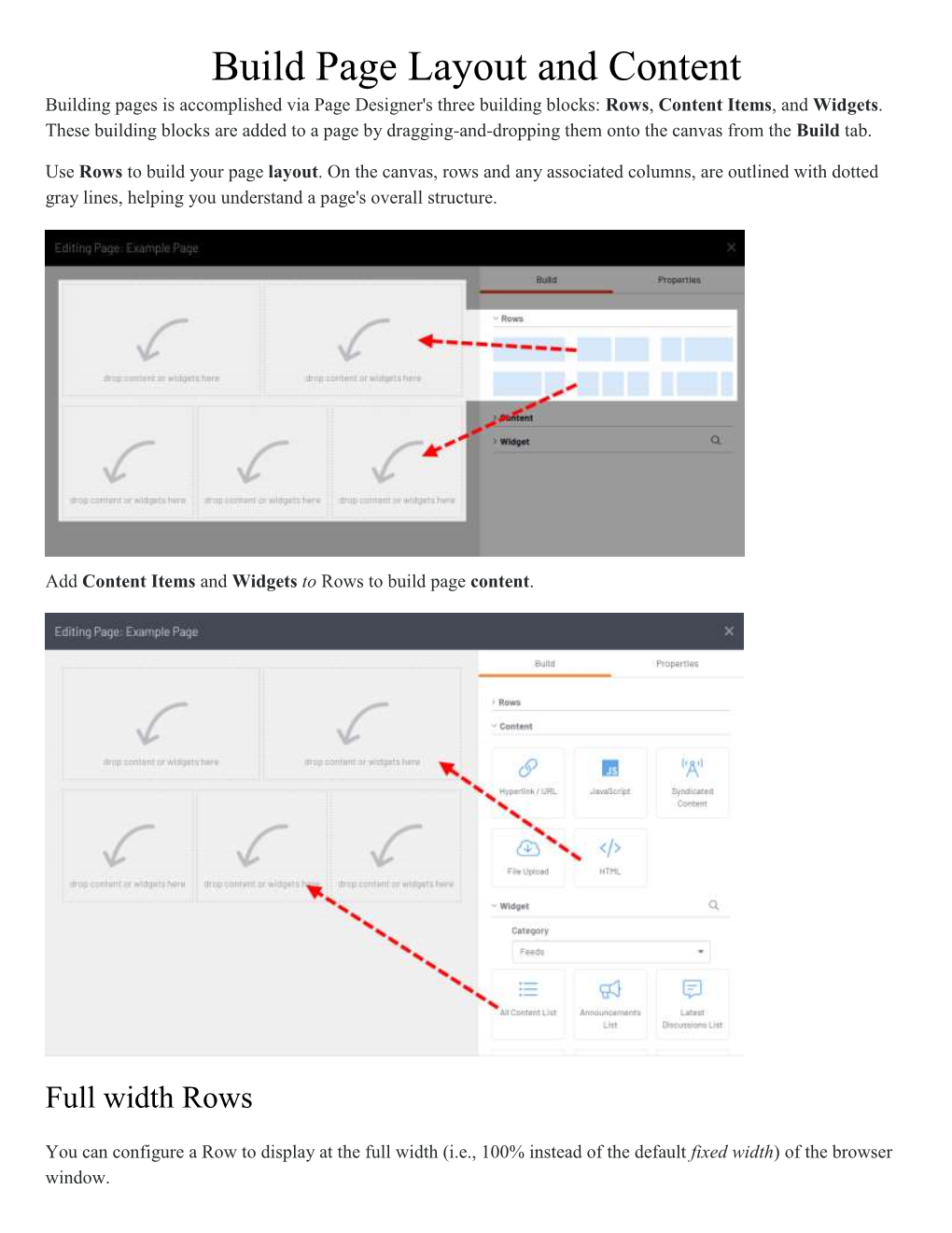 Build Page Layout and Content Building Pages Is Accomplished Via Page Designer's Three Building Blocks: Rows, Content Items, and Widgets