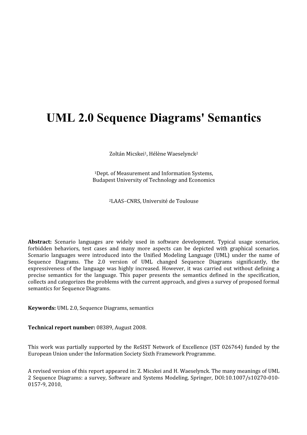 UML 2.0 Sequence Diagrams' Semantics