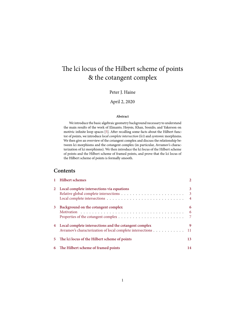 The Lci Locus of the Hilbert Scheme of Points & The