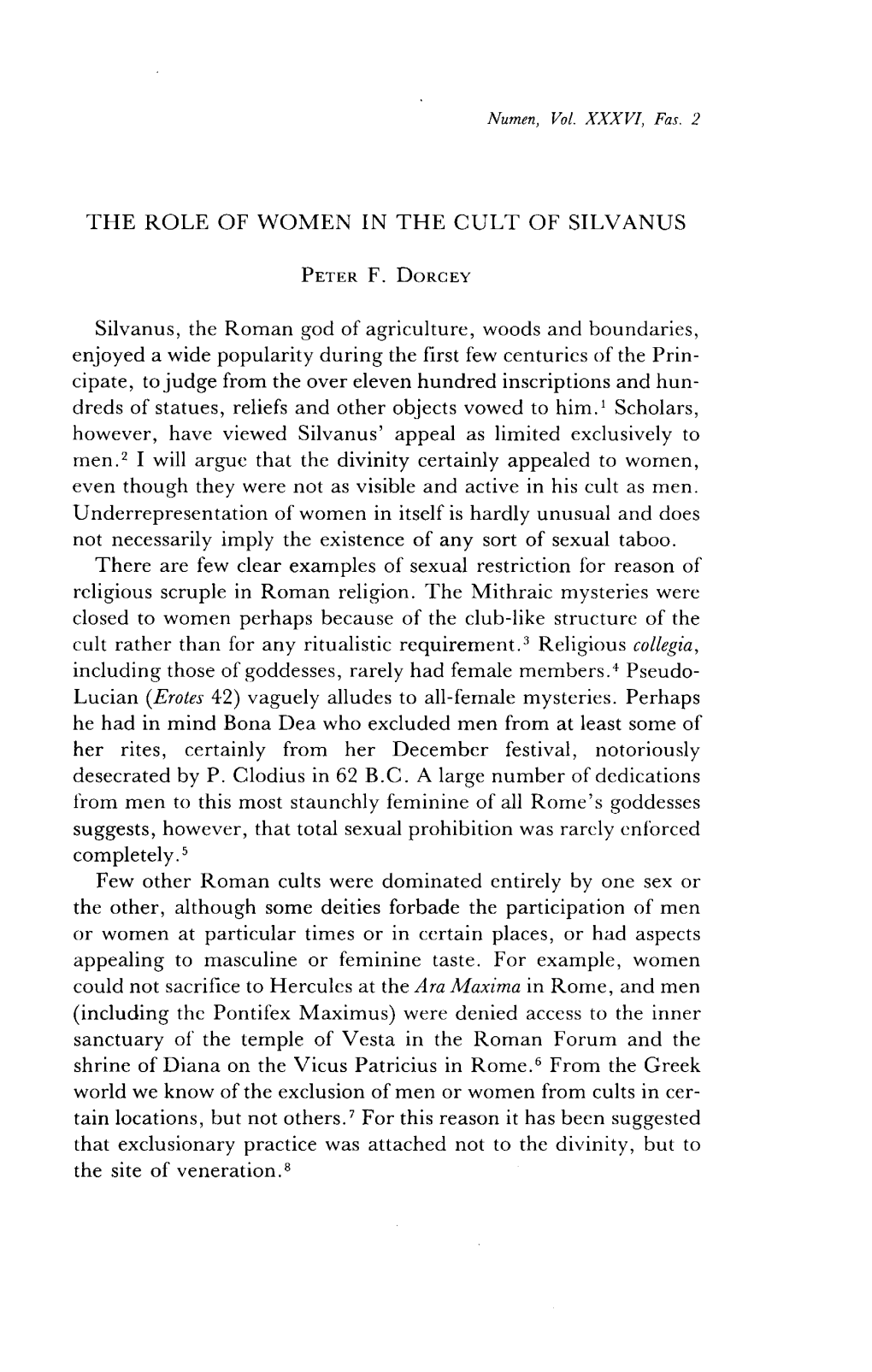 The Role of Women in the Cult of Silvanus Peter F. Dorcey