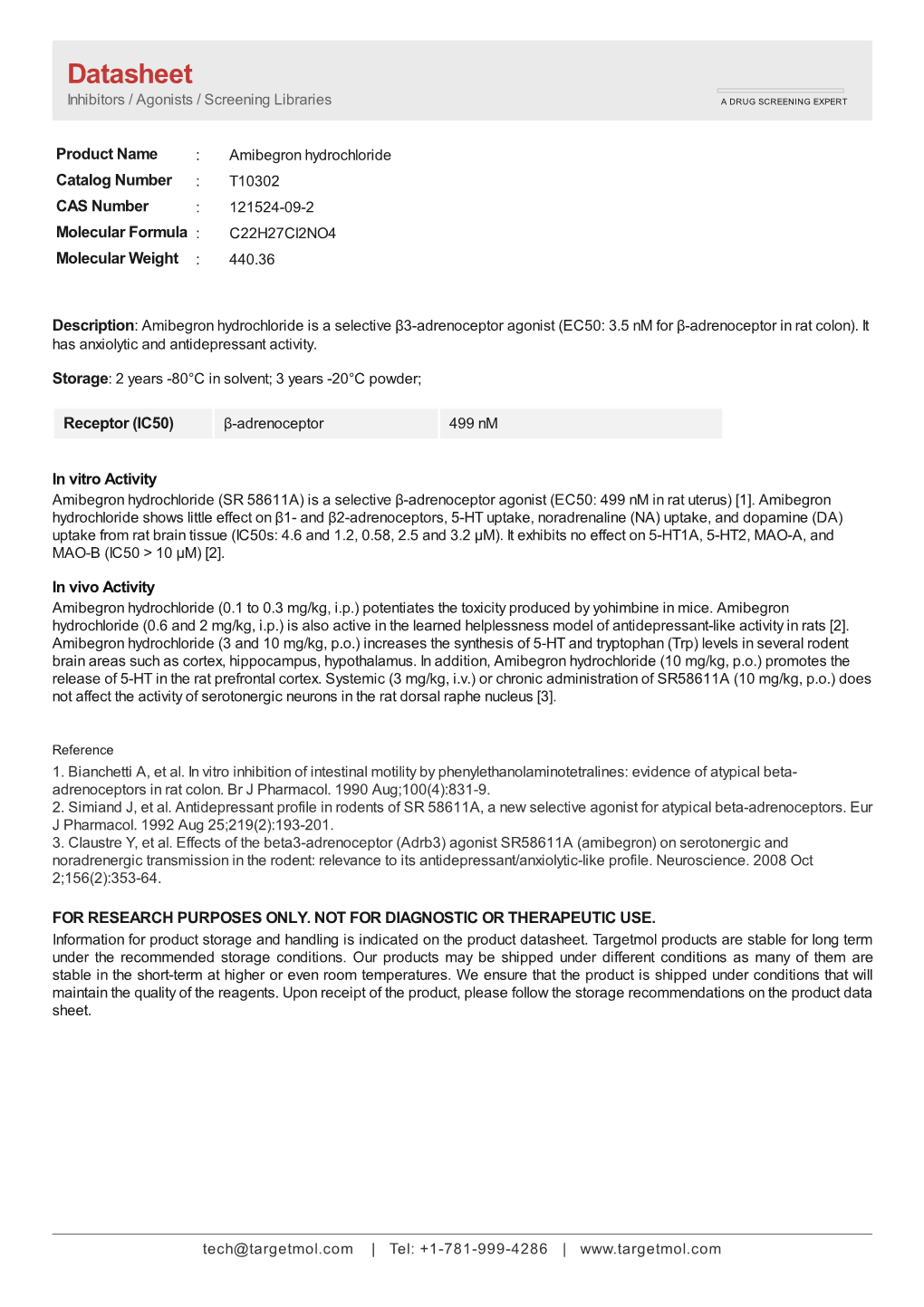 Datasheet Inhibitors / Agonists / Screening Libraries a DRUG SCREENING EXPERT