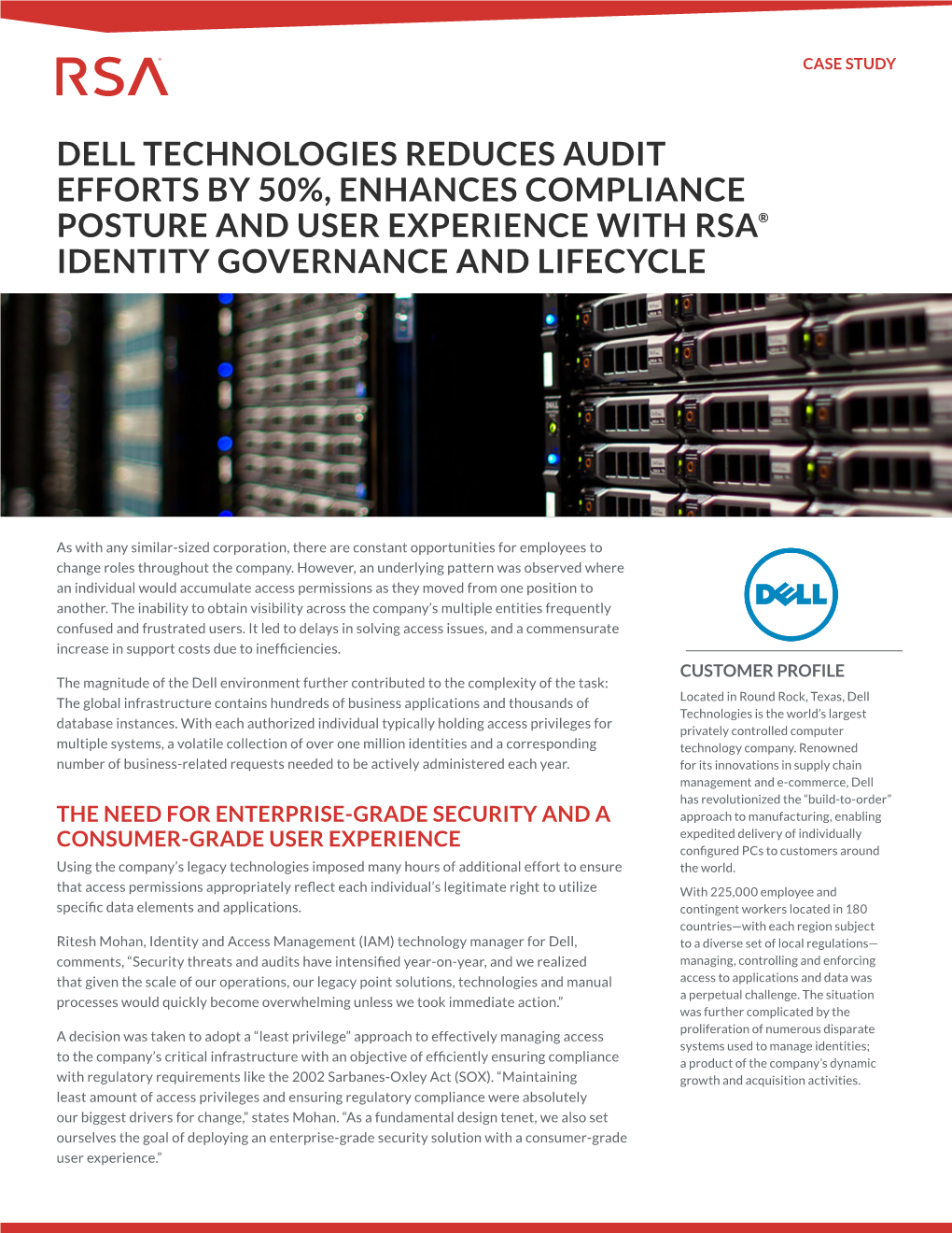 Dell Technologies Reduces Audit Efforts by 50%, Enhances Compliance Posture and User Experience with Rsa® Identity Governance and Lifecycle