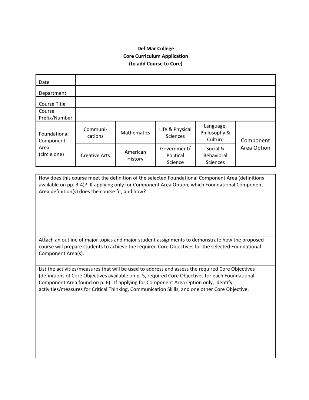 Core Curriculum Application