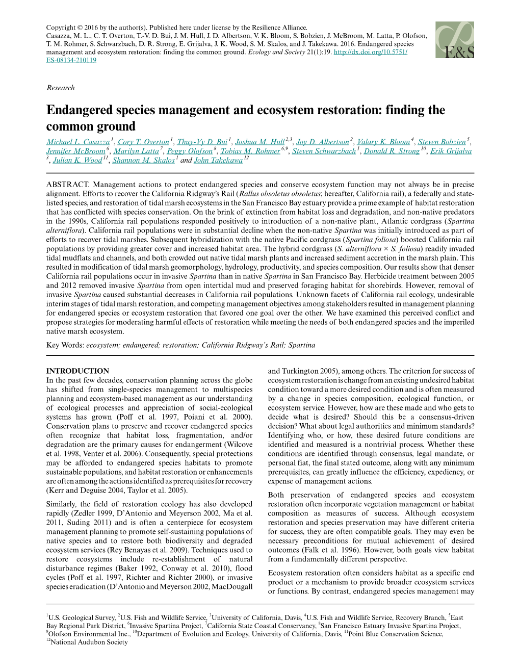 Endangered Species Management and Ecosystem Restoration: Finding the Common Ground