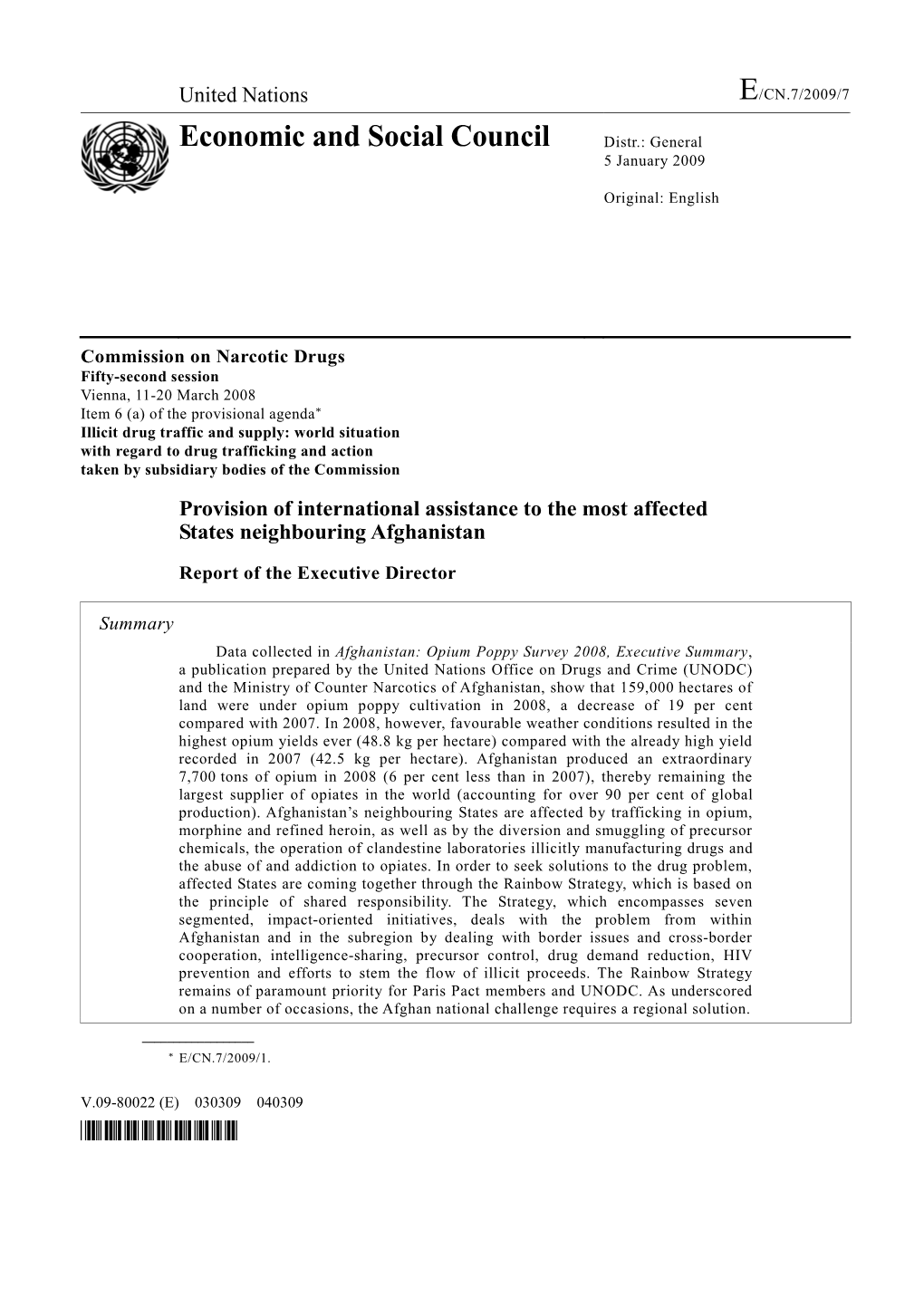 Economic and Social Council Distr.: General 5 January 2009