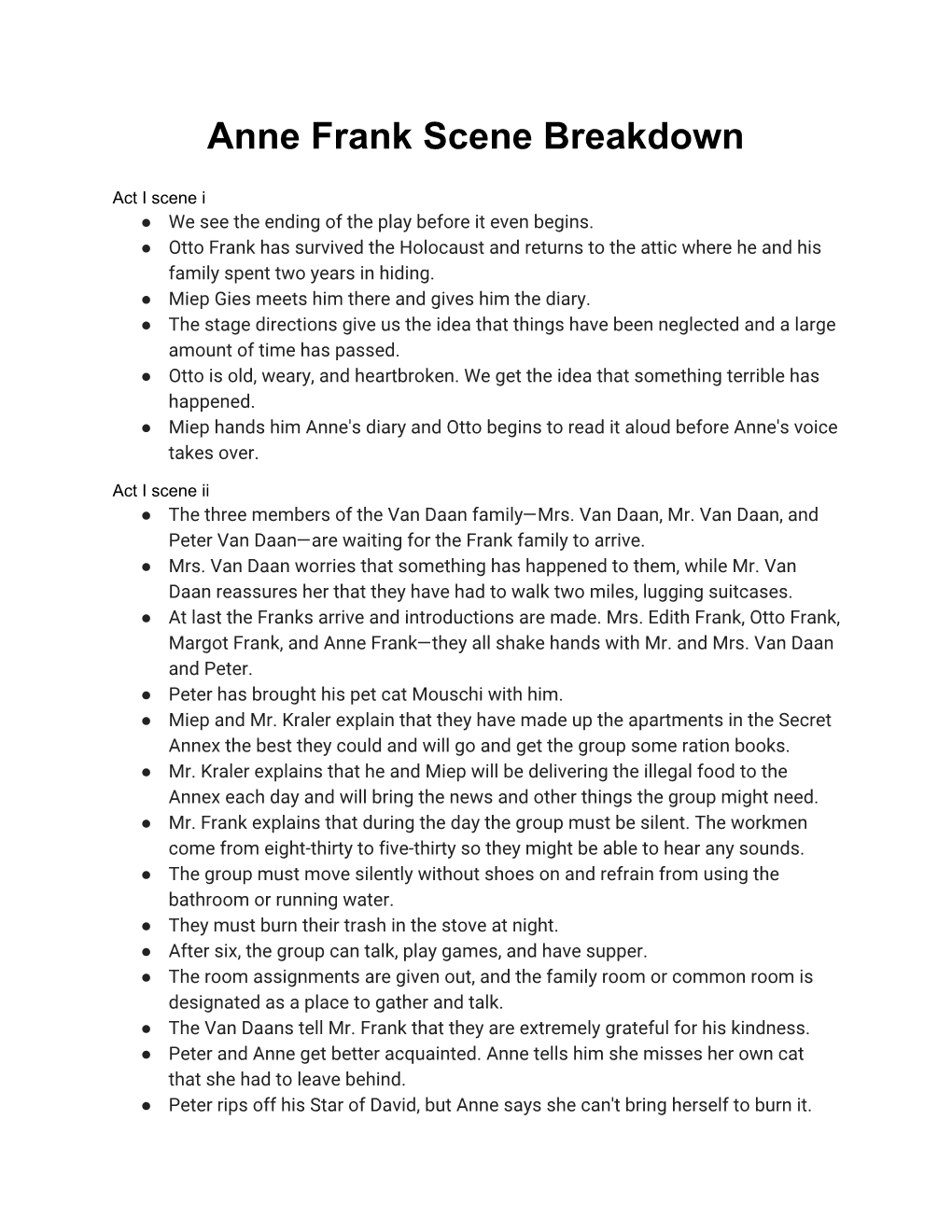 Anne Frank Scene Breakdown