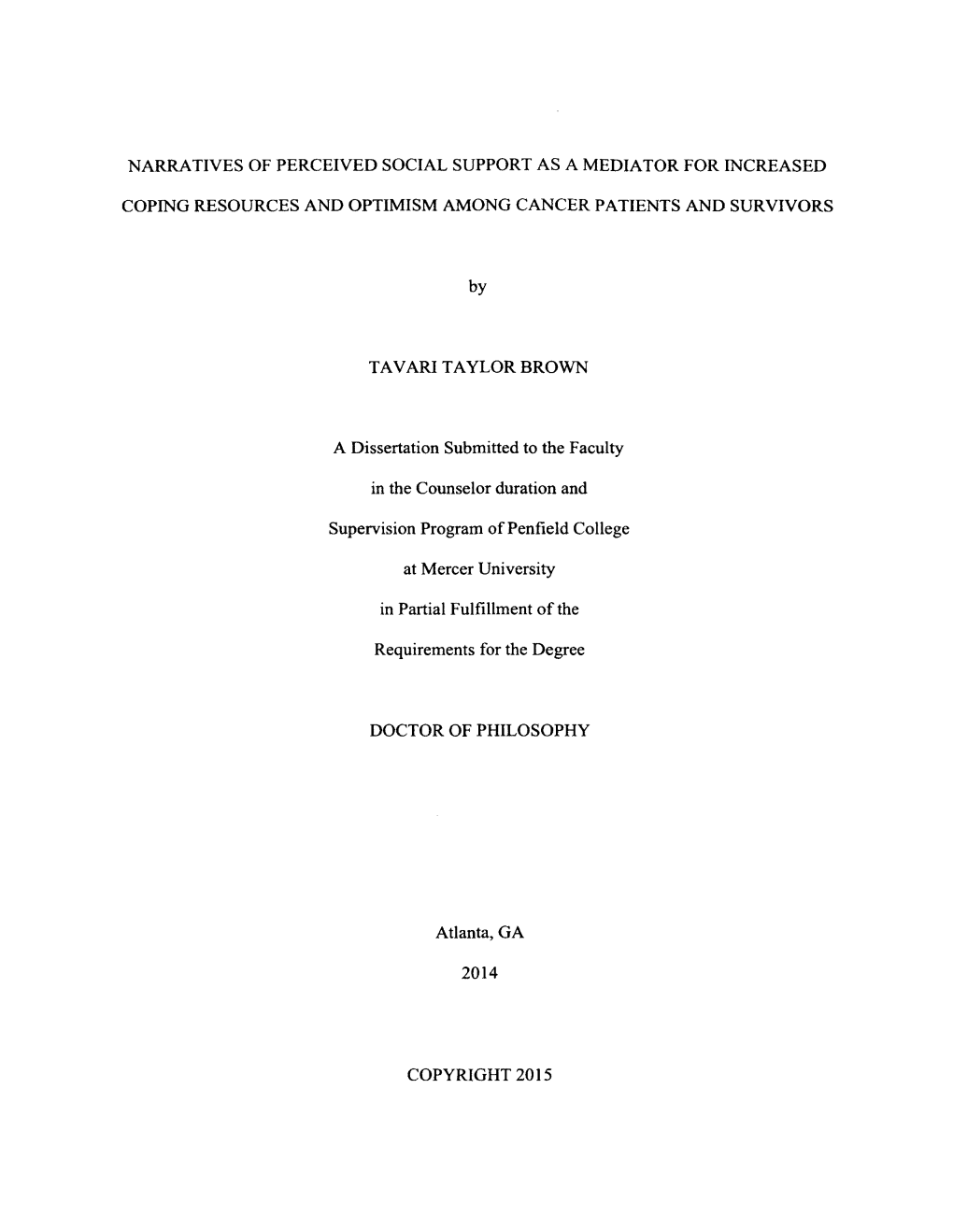 Narratives of Perceived Social Support As a Mediator for Increased Coping Resources and Optimism Among Cancer Patients and Survi