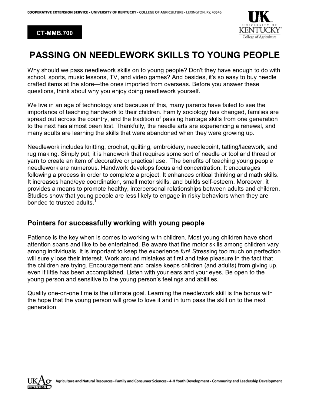 Passing on Needlework Skills to Young People