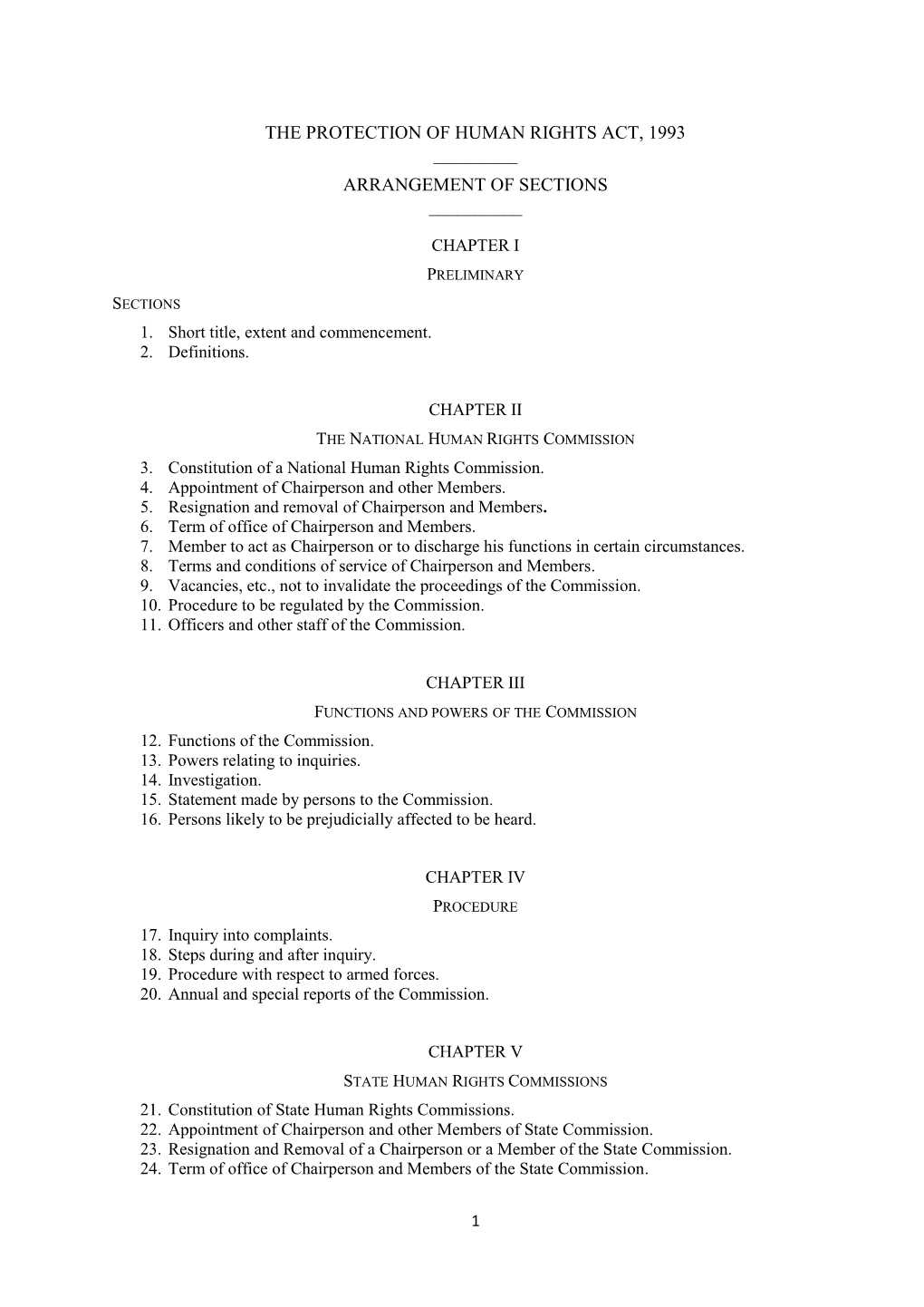 The Protection of Human Rights Act, 1993 ______Arrangement of Sections ______