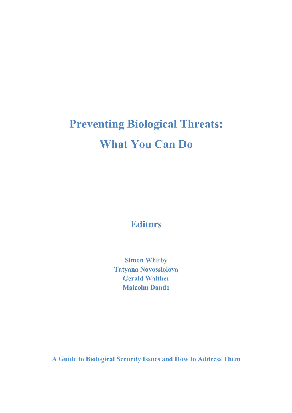 Preventing Biological Threats: What You Can Do