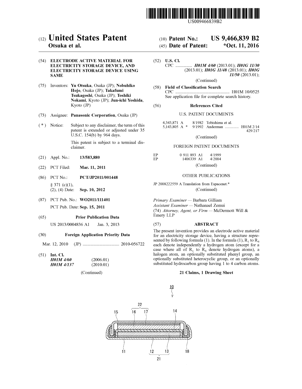 (12) United States Patent (10) Patent No.: US 9,466,839 B2 Otsuka Et Al