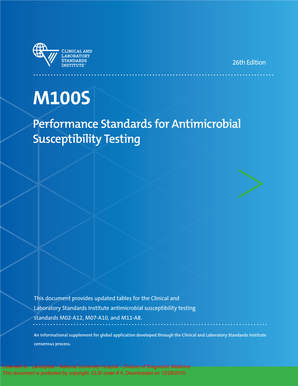 Performance Standards for Antimicrobial Susceptibility Testing