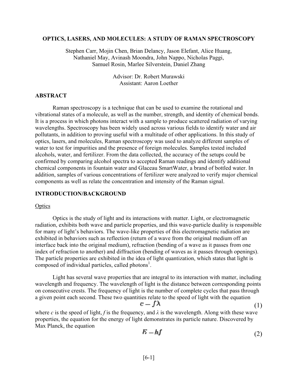 Optics, Lasers, and Molecules: a Study of Raman Spectroscopy