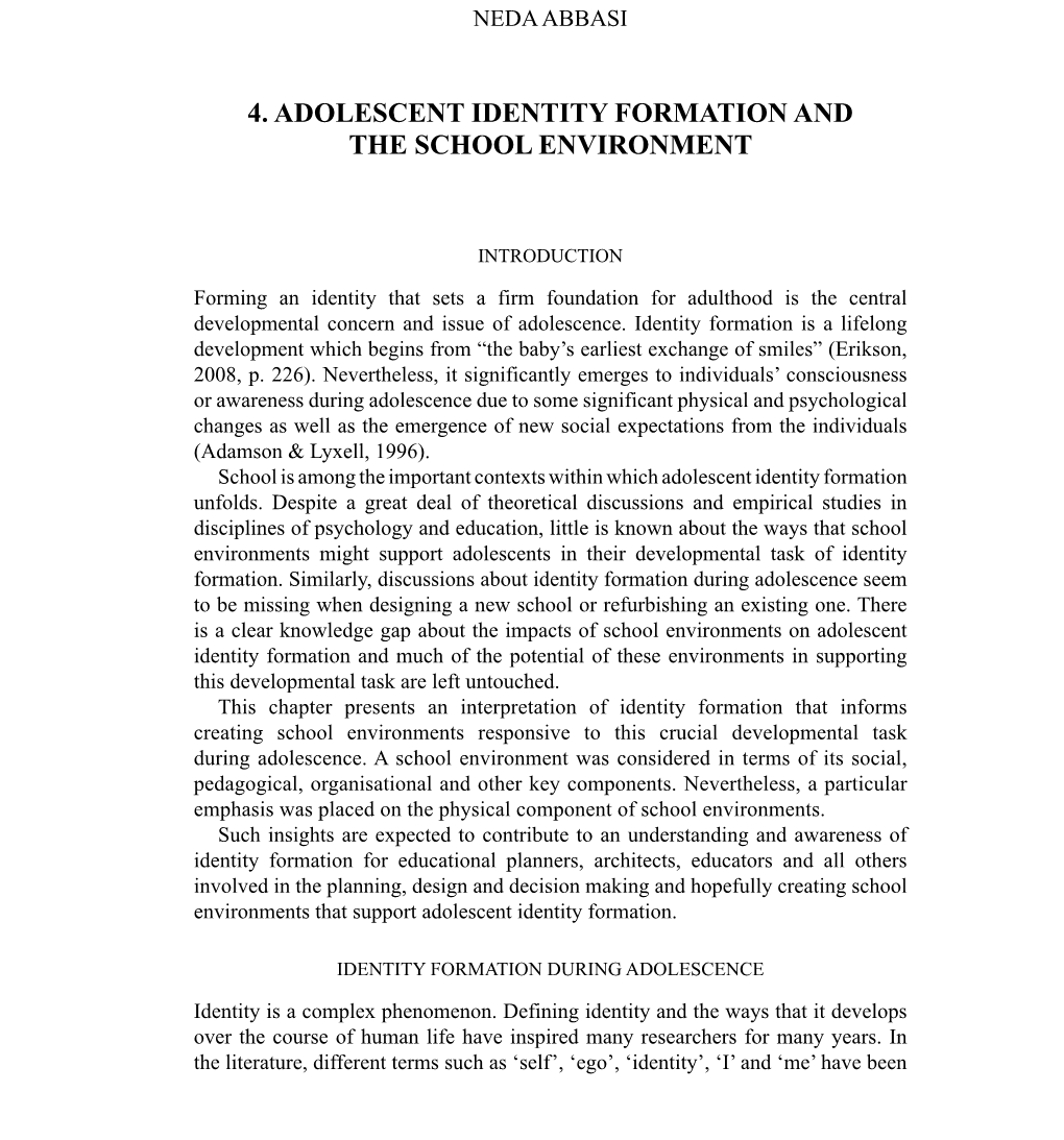 4. Adolescent Identity Formation and the School Environment