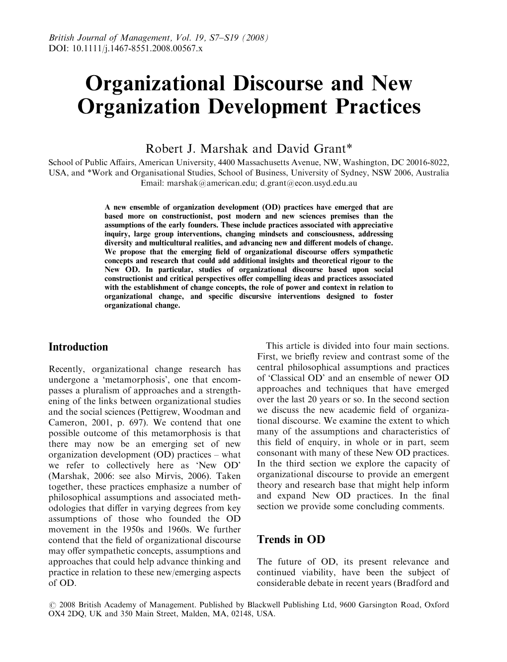 Organizational Discourse and New OD Practices