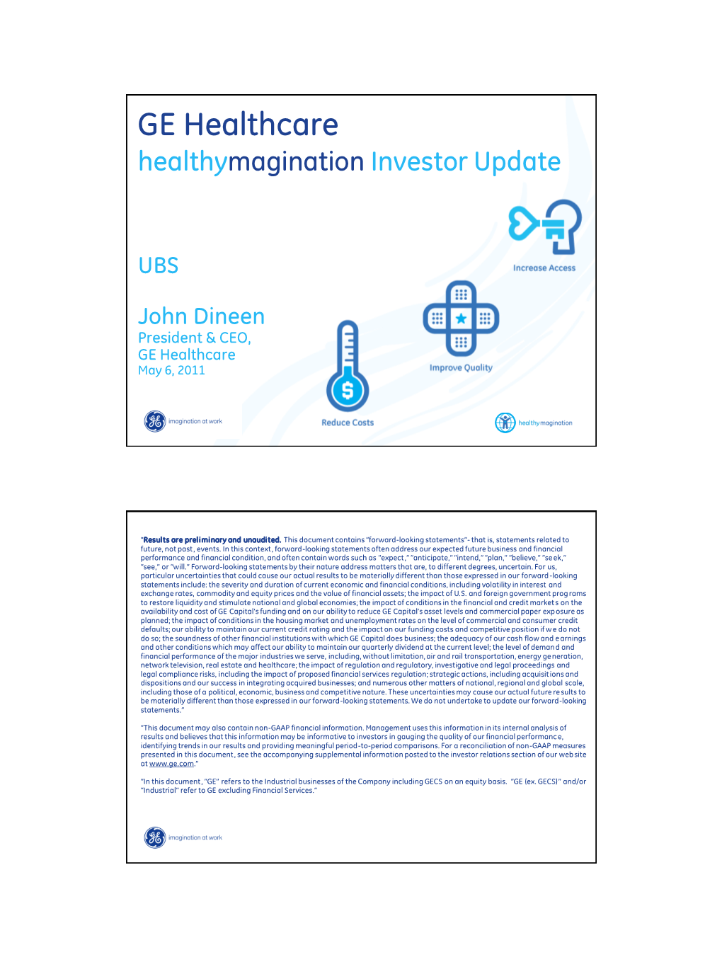 GE Healthcare Healthymagination Investor Update