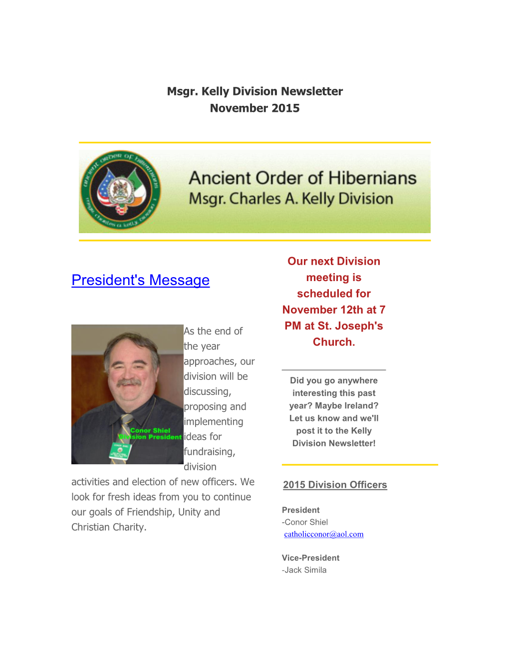 AOH Newsletter November 2015