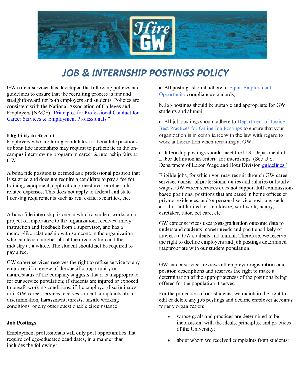 Job & Internship Postings Policy