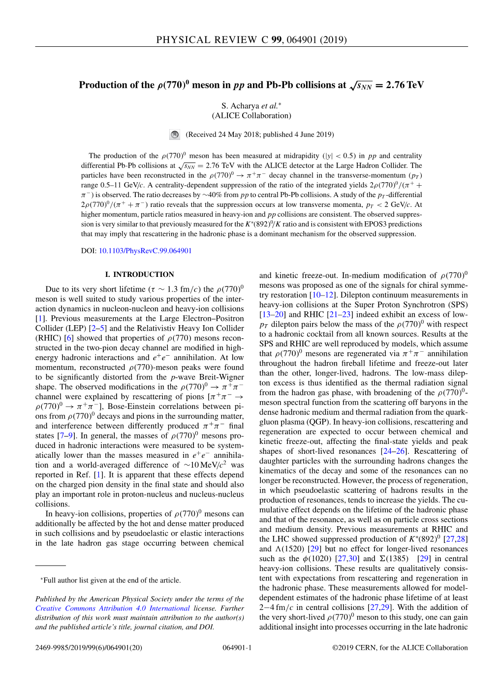 0 Meson in Pp and Pb-Pb Collisions at √ Snn = 2.76