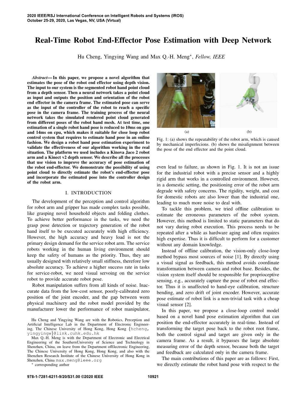 Real-Time Robot End-Effector Pose Estimation with Deep Network