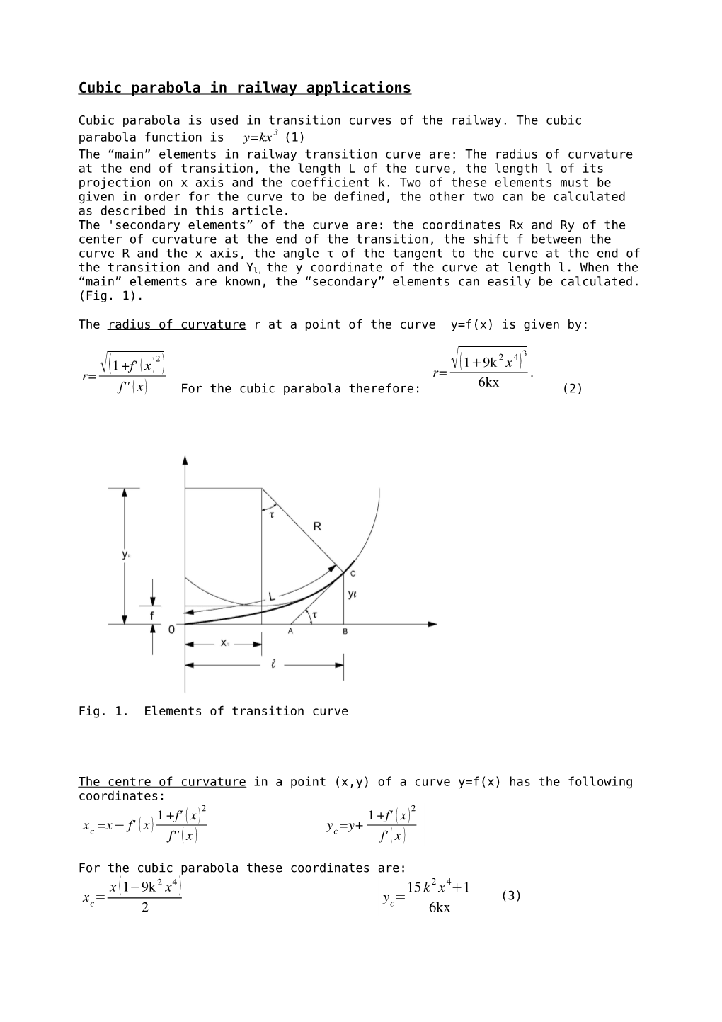 Cubic Parabola in Railway Applications