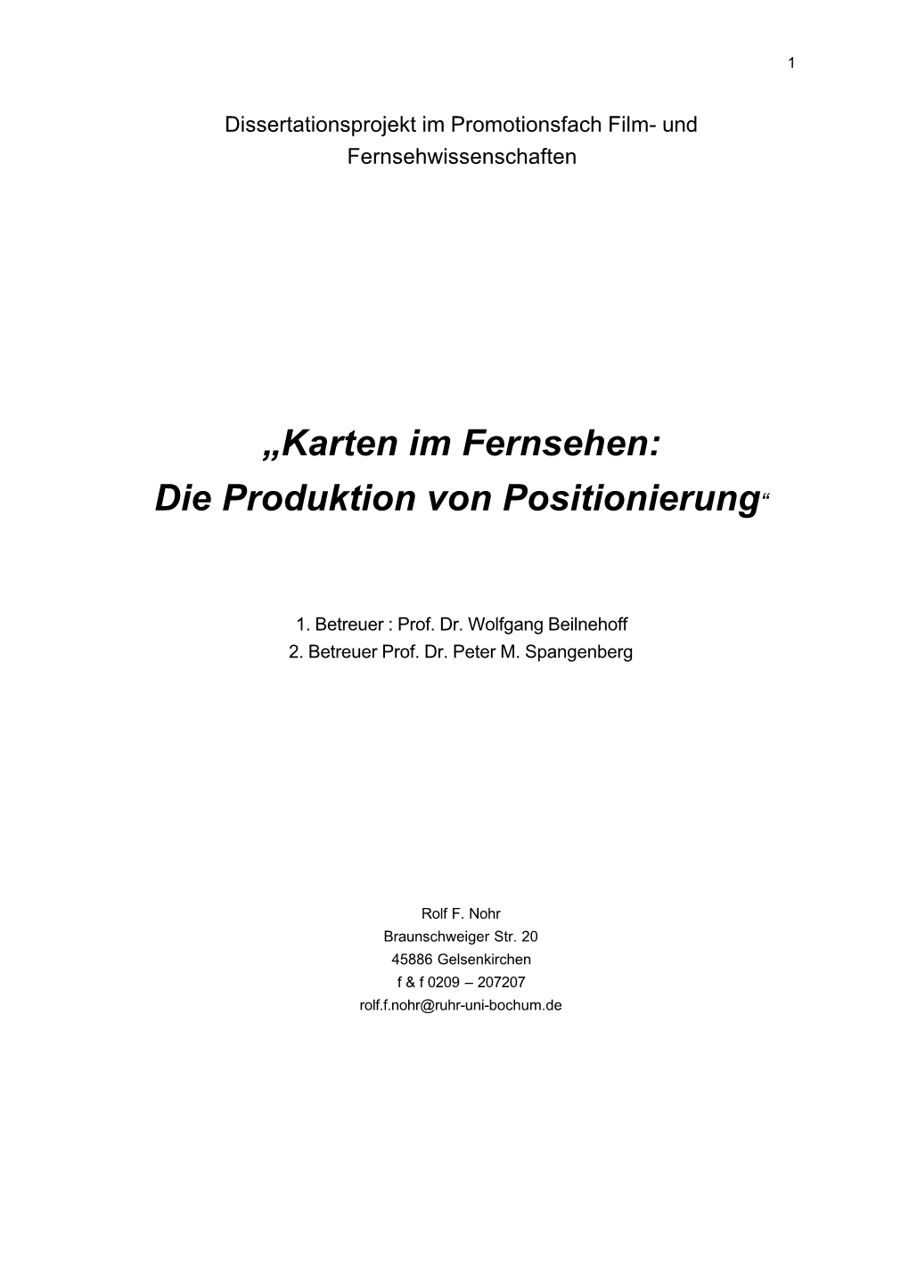 „Karten Im Fernsehen: Die Produktion Von Positionierung“