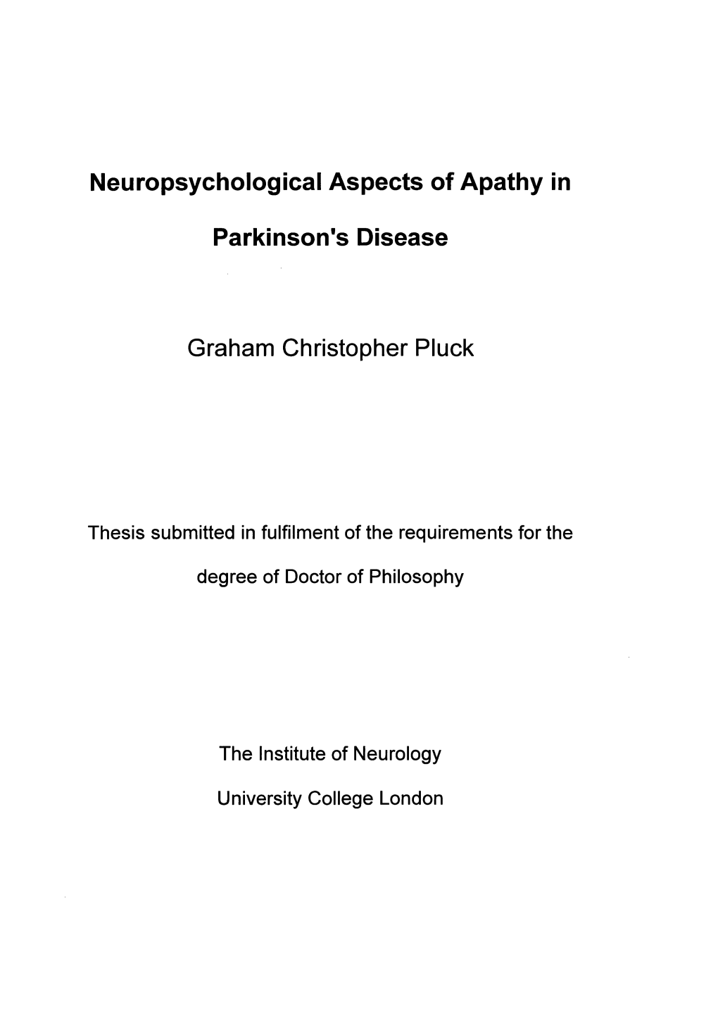 Neuropsychological Aspects of Apathy in Parkinson's Disease