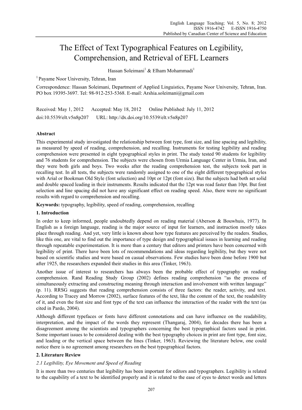 The Effect of Text Typographical Features on Legibility, Comprehension, and Retrieval of EFL Learners