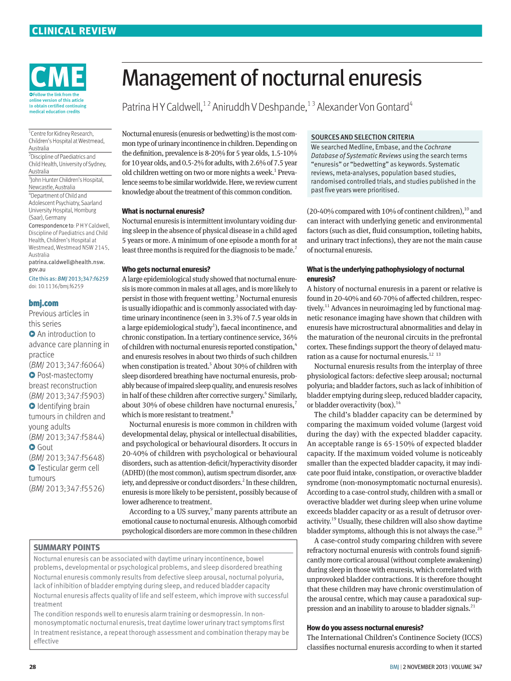 Management of Nocturnal Enuresis