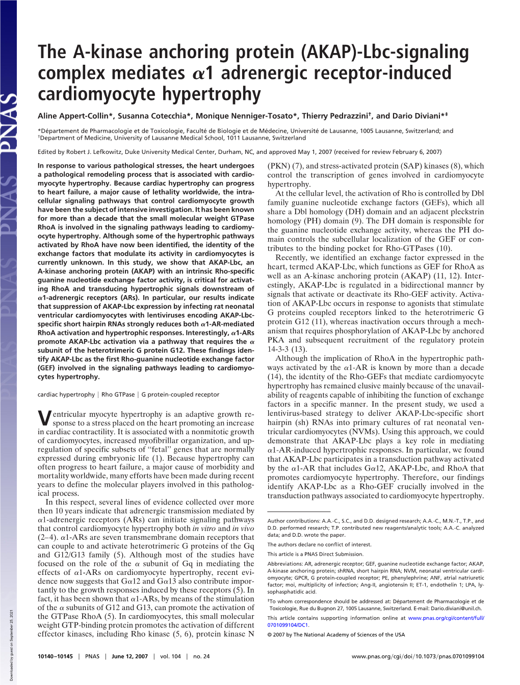 The A-Kinase Anchoring Protein (AKAP)-Lbc-Signaling Complex Mediates ␣1 Adrenergic Receptor-Induced Cardiomyocyte Hypertrophy